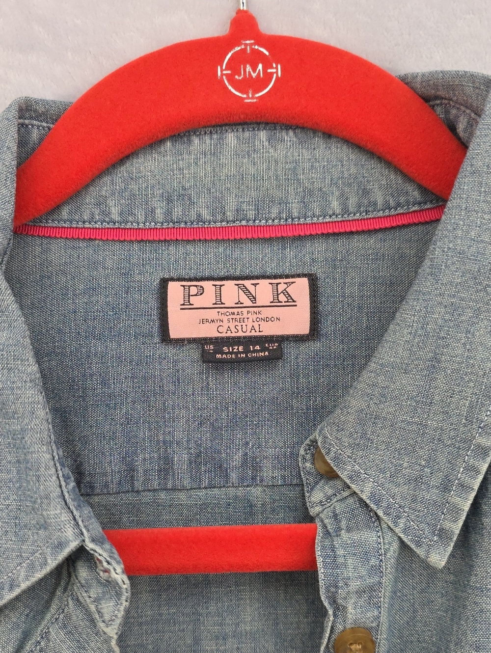 Thomas Pink PINK Casual Chambray Denim Popover Shirt Women's Size 14 - Picture 3 of 10